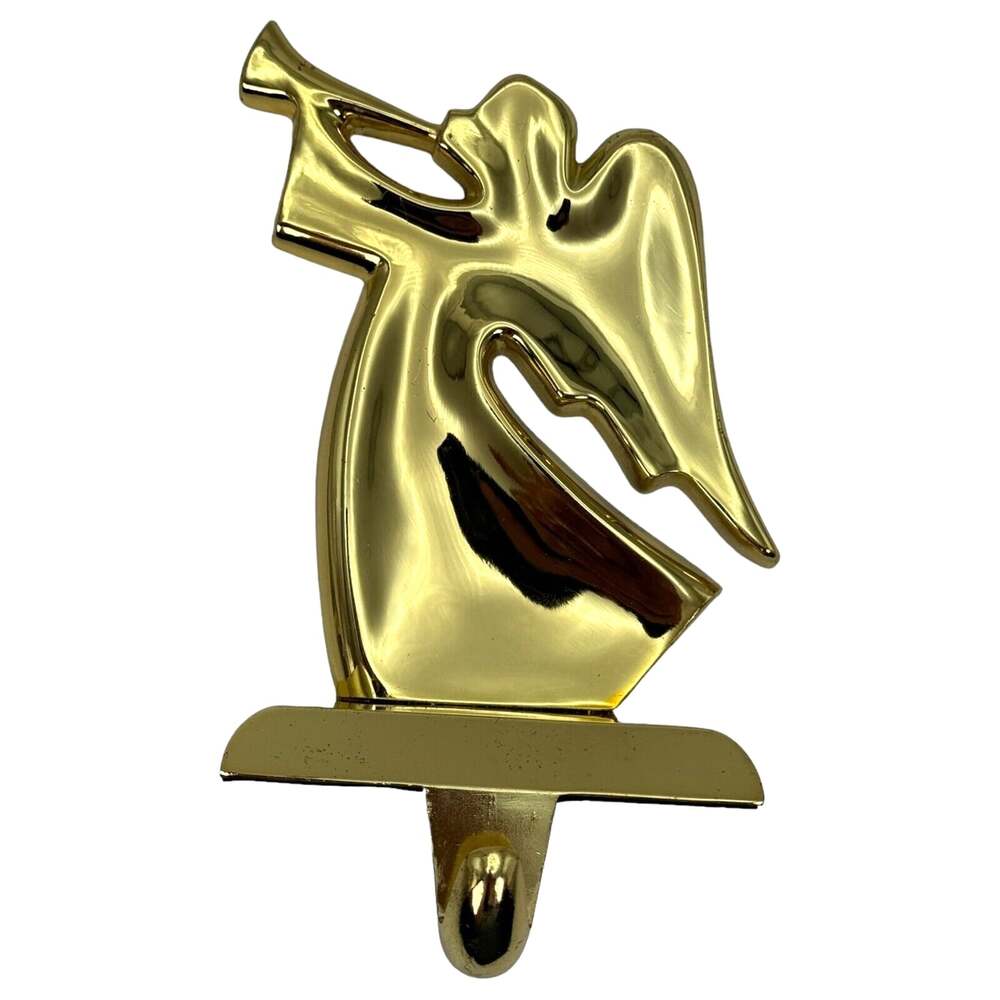 Christmas Stocking Hanger Holder Angel Gold Metallic Metal 6" Heavy Shiny